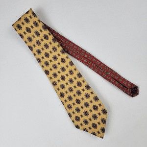 Tommy Hilfiger Gold Burgundy Navy Tie 100% Silk  (Italian Silk)